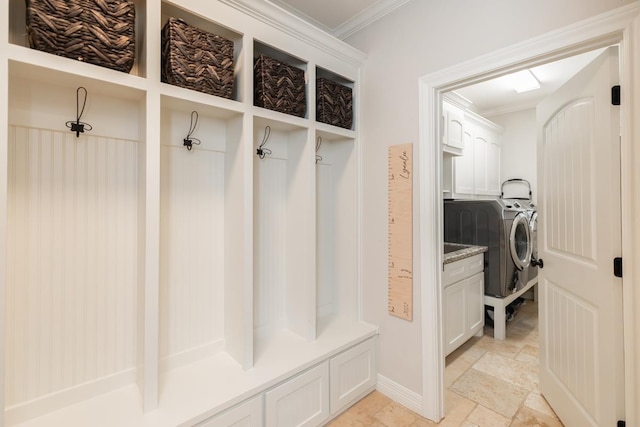 mudroom featuring crown molding