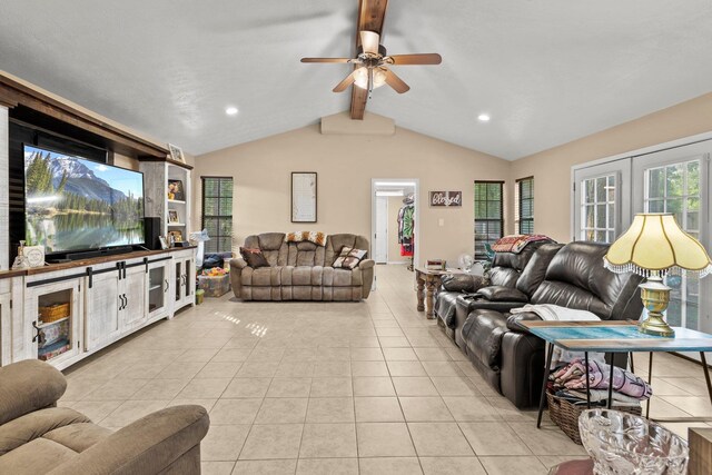 103 Read St, Silsbee, TX 77656 - living room with light tile patterned floors, ceiling fan, and recessed lighting