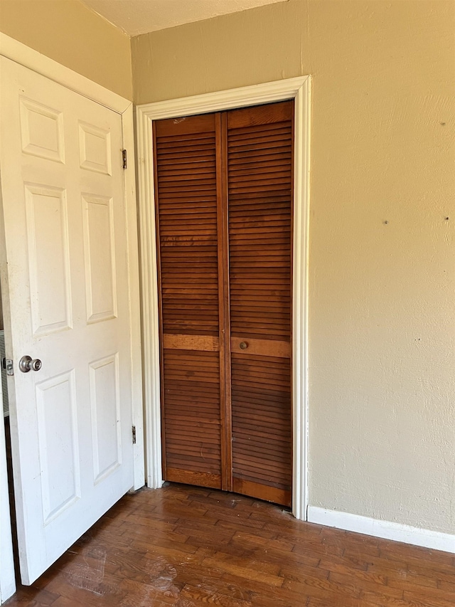 interior space featuring dark hardwood / wood-style flooring and a closet