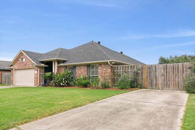 view of front facade featuring a front lawn and a garage