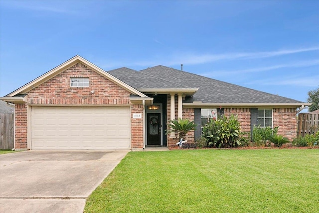 view of front facade with a front yard and a garage