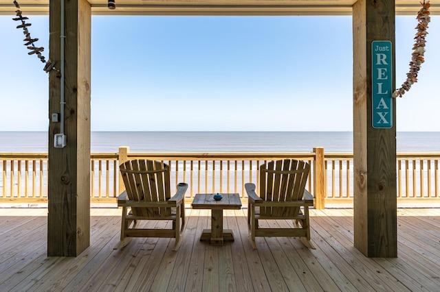 deck with a water view