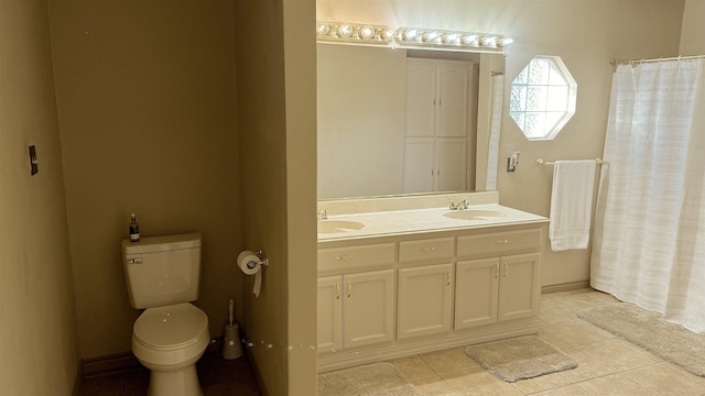 bathroom with tile patterned flooring, vanity, and toilet