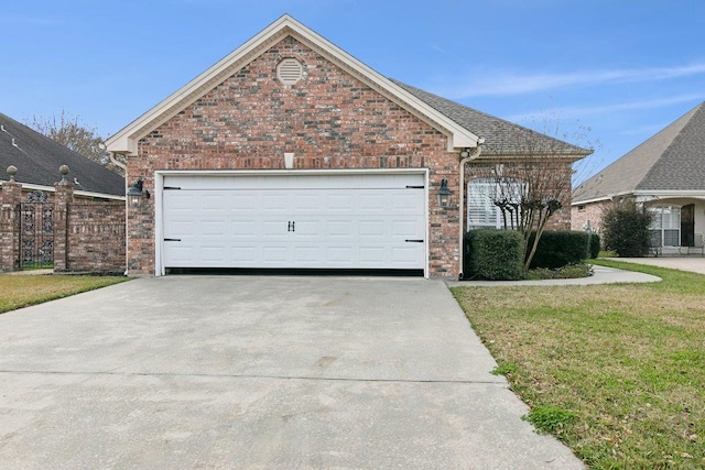 view of property featuring a garage and a front lawn