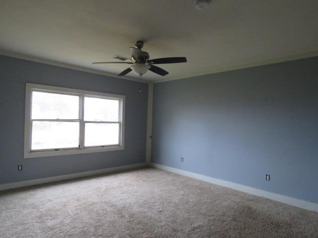 spare room with light carpet and ceiling fan