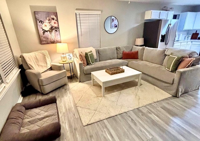 living room featuring light wood-type flooring