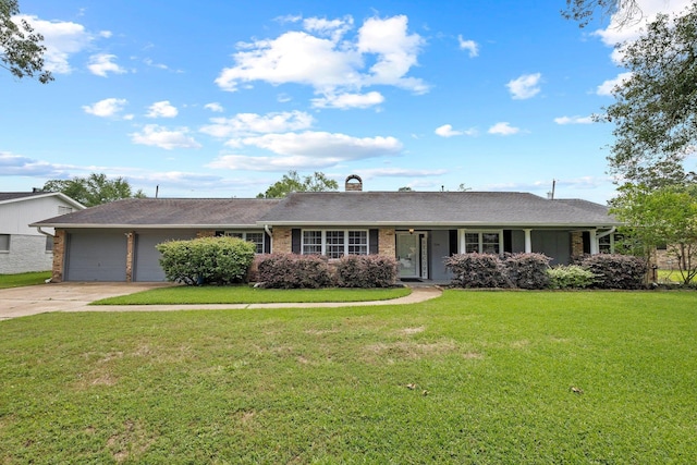 2040 Chevy Chase Ln, Beaumont, TX 77706 - single story home with an attached garage, concrete driveway, a front yard, and a chimney