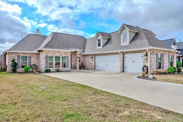 view of front facade with a garage and a front lawn