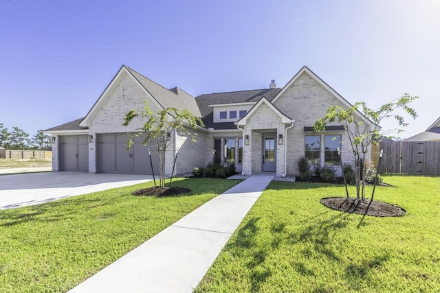 view of front of property featuring a garage and a front lawn