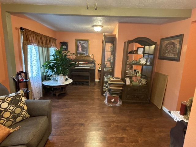 interior space featuring dark hardwood / wood-style flooring and a textured ceiling