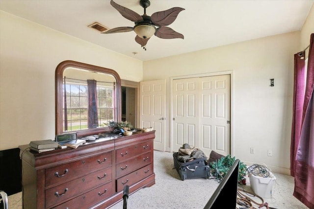 bedroom featuring a closet and ceiling fan