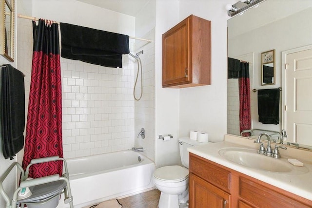 full bathroom with vanity, toilet, and shower / tub combo