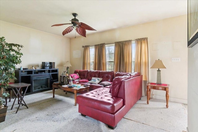 living room with ceiling fan