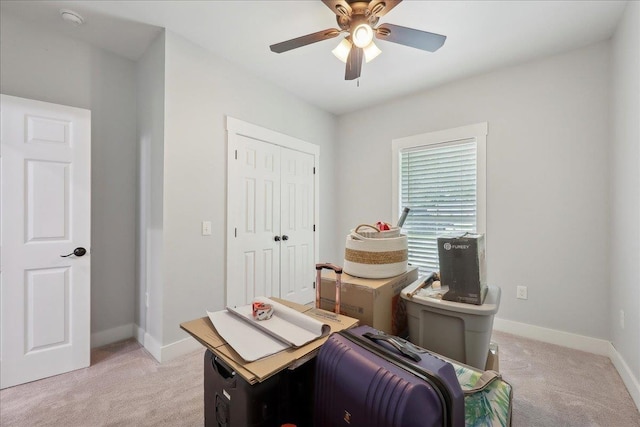 560 Lyndale St, Vidor, TX 77662 - office area with light colored carpet, a ceiling fan, and baseboards