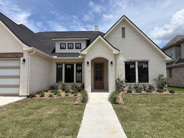 6560 Brayfield Ln, Beaumont, TX 77706 - view of front of property featuring brick siding, a chimney, a front lawn, and a shingled roof