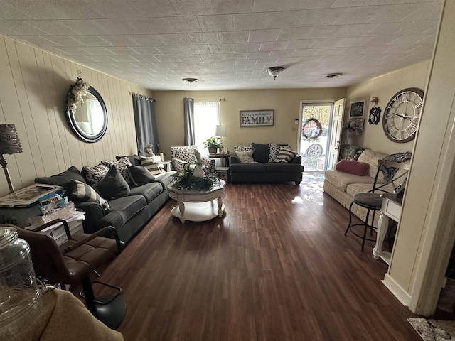 living room featuring dark hardwood / wood-style floors