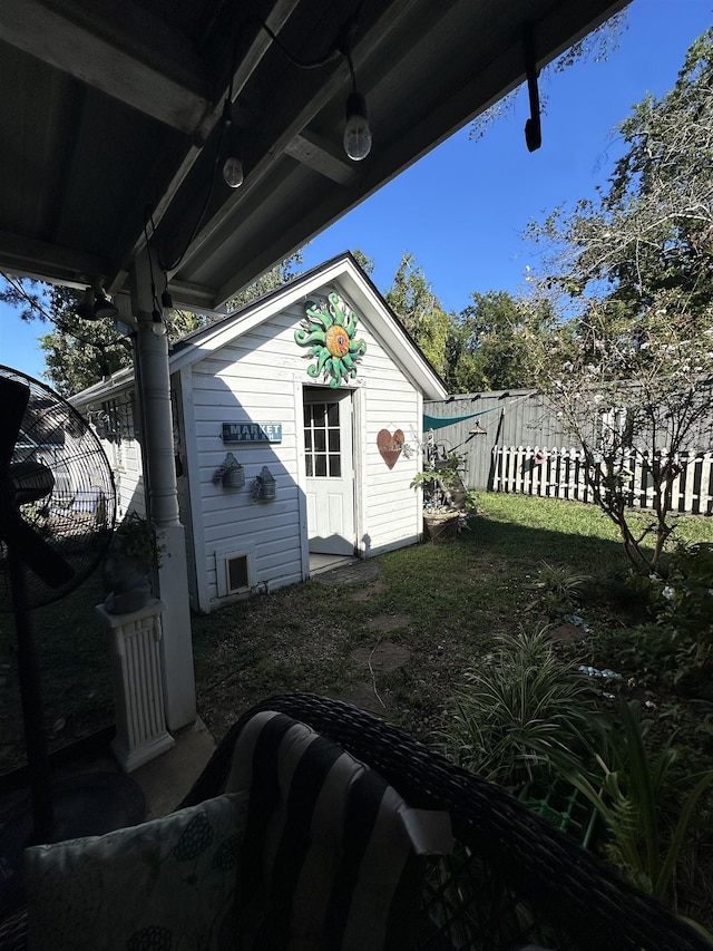 exterior space with an outbuilding