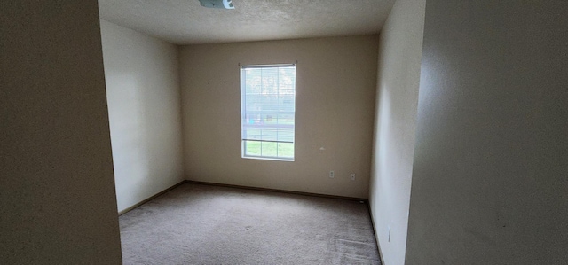 unfurnished room with a textured ceiling and light colored carpet