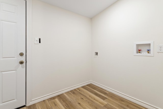 laundry room with electric dryer hookup, light wood-type flooring, and hookup for a washing machine