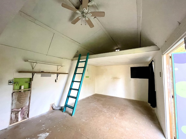 interior space with concrete floors and ceiling fan