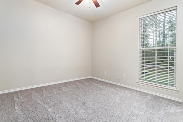 unfurnished room featuring ceiling fan and carpet floors