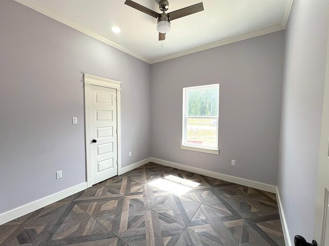 10675 Vinson St, Beaumont, TX 77713 - unfurnished room with baseboards, a ceiling fan, ornamental molding, and recessed lighting
