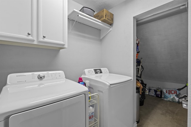 10393 Duncan Rd, Beaumont, TX 77713 - laundry room with washing machine and dryer, cabinet space, and carpet floors