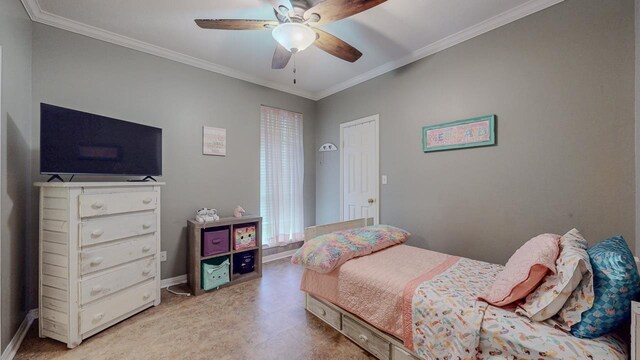 7640 Merion Dr, Beaumont, TX 77707 - bedroom featuring ornamental molding and a ceiling fan