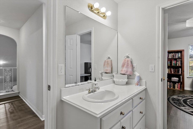 bathroom featuring wood-type flooring and vanity