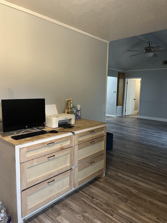 room details with hardwood / wood-style floors, a textured ceiling, and ceiling fan