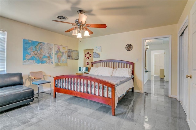 bedroom featuring a closet and ceiling fan