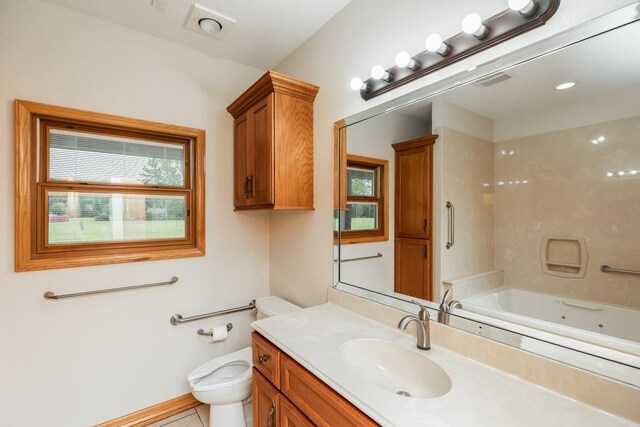 114 Holmes Rd, Lumberton, TX 77657 - bathroom with toilet, vanity, and a combined bath / shower with jetted tub