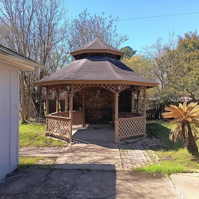 exterior space featuring a gazebo