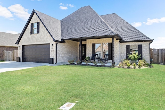 view of front facade with a garage and a front lawn