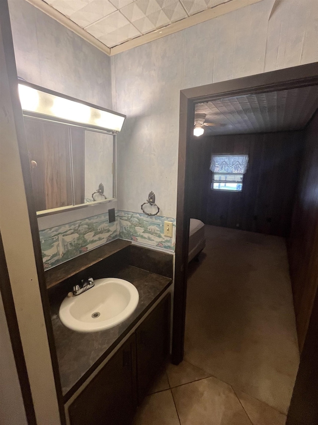 bathroom with vanity and tile patterned floors