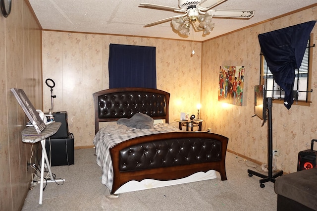 1720 Elgie St, Beaumont, TX 77705 - carpeted bedroom with crown molding, wallpapered walls, and a textured ceiling