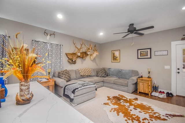 2000 Aggie Dr, Beaumont, TX 77713 - living room with wood finished floors, ceiling fan, and recessed lighting