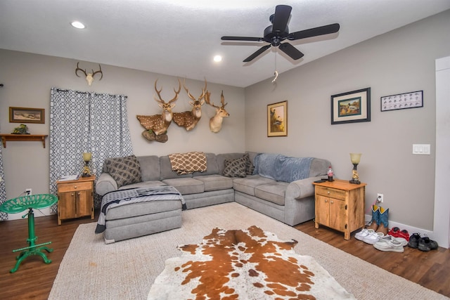 2000 Aggie Dr, Beaumont, TX 77713 - living area with wood finished floors, ceiling fan, and recessed lighting