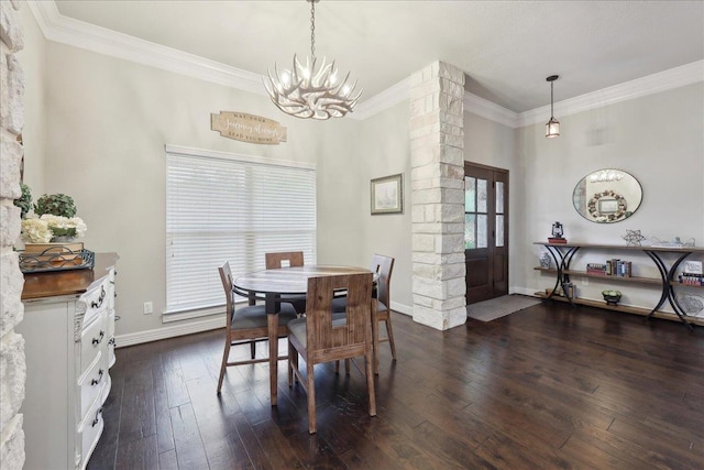 865 Leitrum St, Vidor, TX 77662 - dining space with a chandelier, crown molding, and dark wood finished floors