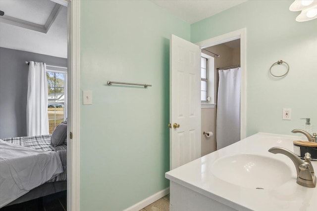 bathroom featuring vanity and tile patterned flooring