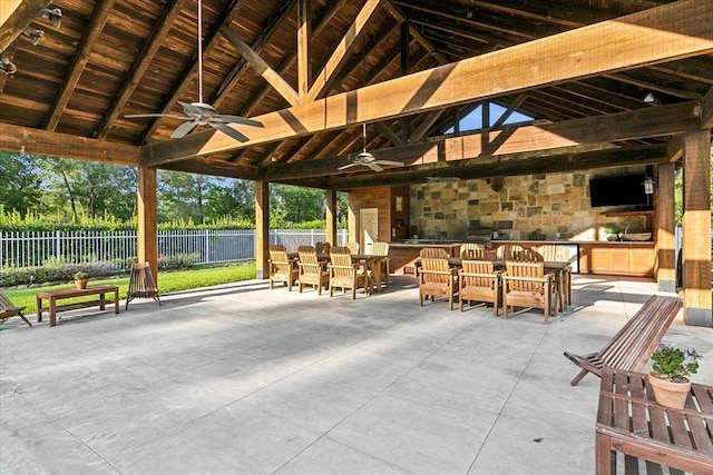 view of patio featuring a gazebo and ceiling fan