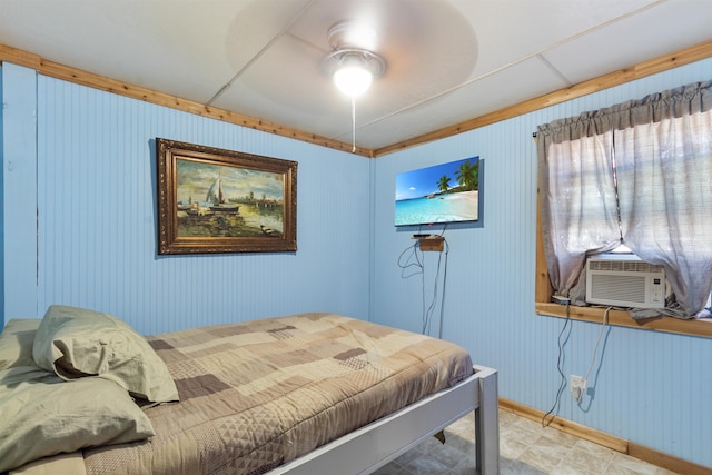 bedroom featuring ceiling fan and cooling unit