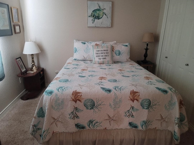 bedroom featuring carpet flooring and a closet