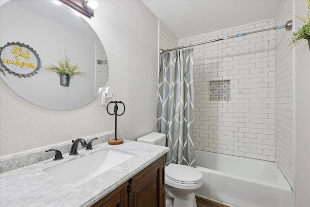 1407 N 15th St, Nederland, TX 77627 - full bath with vanity, toilet, a textured wall, and shower / tub combo with curtain