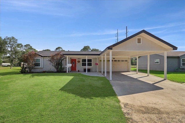 1407 N 15th St, Nederland, TX 77627 - view of front facade featuring concrete driveway, an attached garage, a carport, and a front lawn