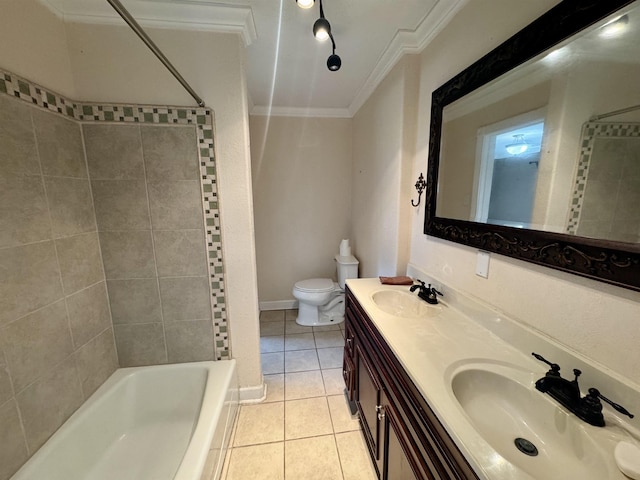 full bathroom featuring a sink, tile patterned floors, toilet, and ornamental molding
