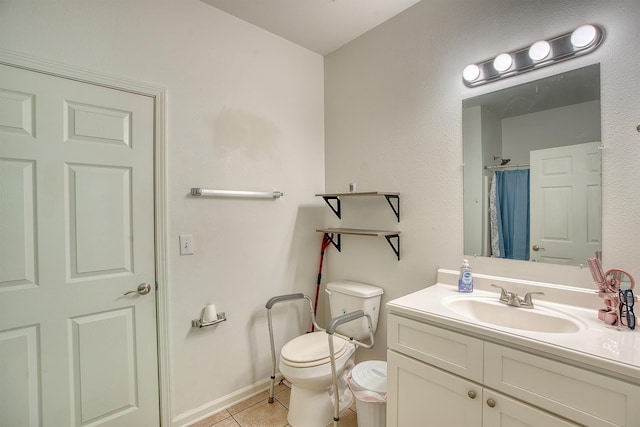 227 County Road 852, Buna, TX 77612 - bathroom featuring tile patterned floors, vanity, toilet, and curtained shower