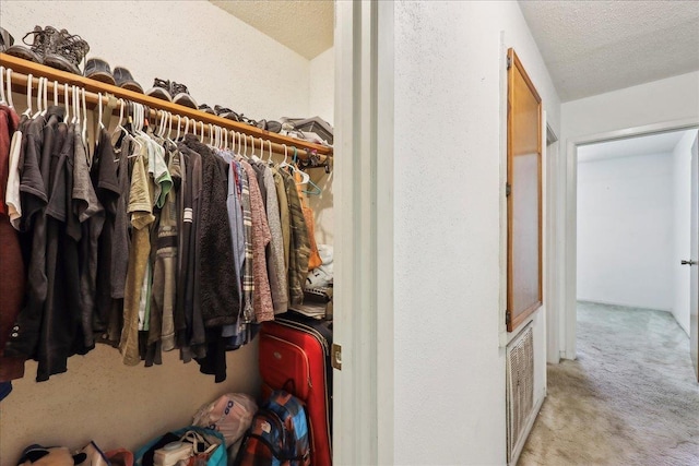 spacious closet featuring visible vents and carpet floors
