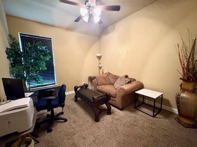 9265 N Sage, Beaumont, TX 77713 - carpeted office space with a ceiling fan and vaulted ceiling
