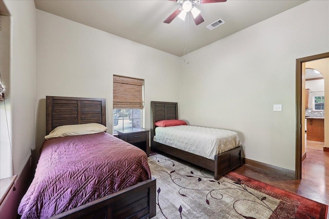 1291 Beachrock Dr, Brookeland, TX 75931 - bedroom featuring a ceiling fan and vaulted ceiling